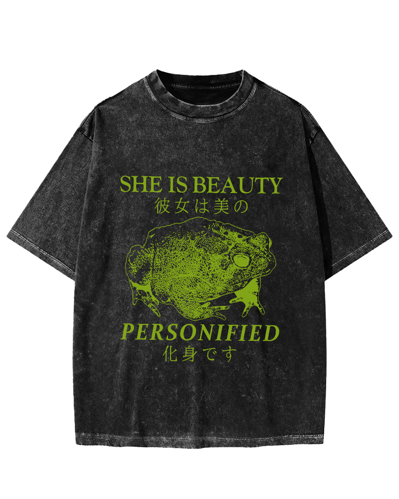 Beautiful Frog Japanese Vintage Washed T-shirt-Zazasy