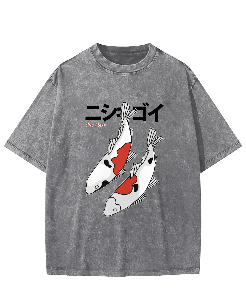 Koi Painting Japanese Style Vintage Distressed T-shirt-Zazasy