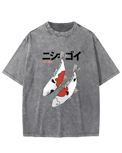 Koi Painting Japanese Style Vintage Distressed T-shirt-Zazasy