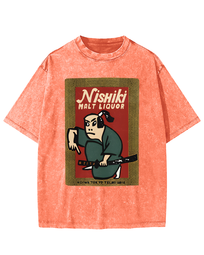 Samurai Holding Sword Vintage Washed T-shirt