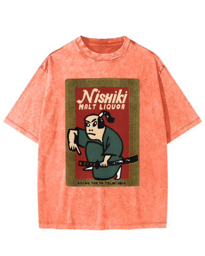 Samurai Holding Sword Vintage Washed T-shirt