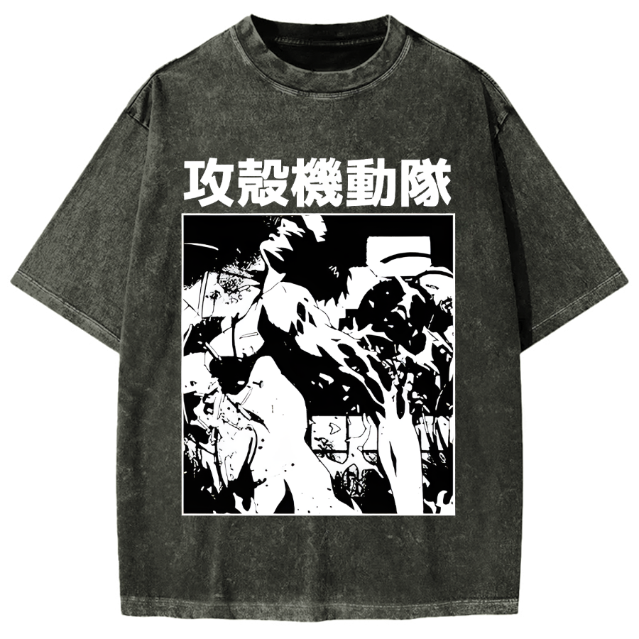 Japanese Anime Kōkaku Kidōtai Motoko Kusanagi Vintage Washed T-shirt