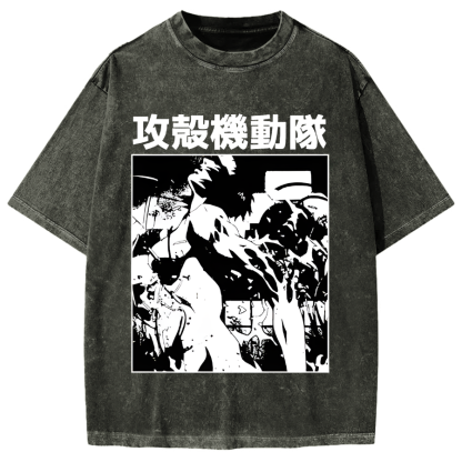 Japanese Anime Kōkaku Kidōtai Motoko Kusanagi Vintage Washed T-shirt