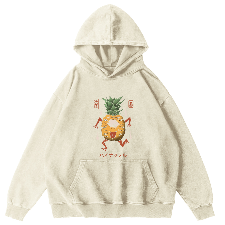 Funny Fruit Pineapple Japanese Style Vintage Distressed Hoodie-Zazasy