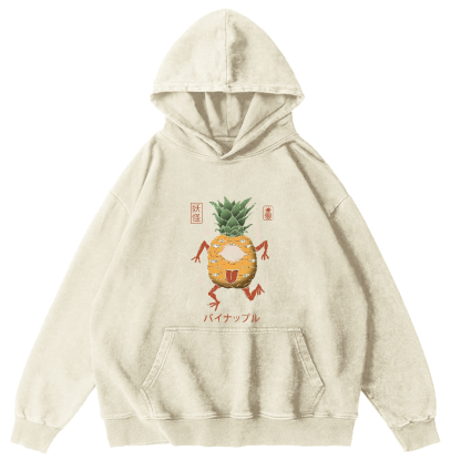 Funny Fruit Pineapple Japanese Style Vintage Distressed Hoodie-Zazasy