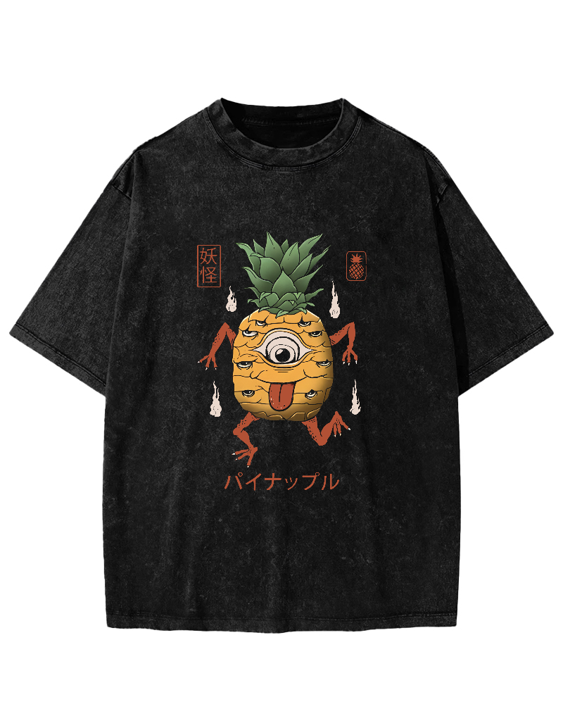 Funny Fruit Pineapple Japanese Style Vintage Distressed T-shirt-Zazasy