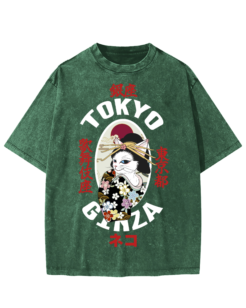 Tokyo Kabuki Cat Vintage Washed T-shirt