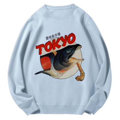Tokyo Tsukiji Fish Market Round Neck Sweatshirt-Zazasy