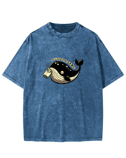Japanese Whale Pattern Vintage Distressed T-shirt-Zazasy
