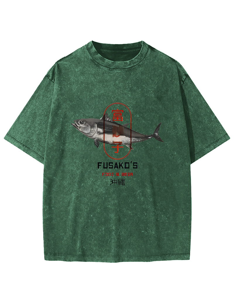 Seafood Market Japanese Washed T-shirts-Zazasy