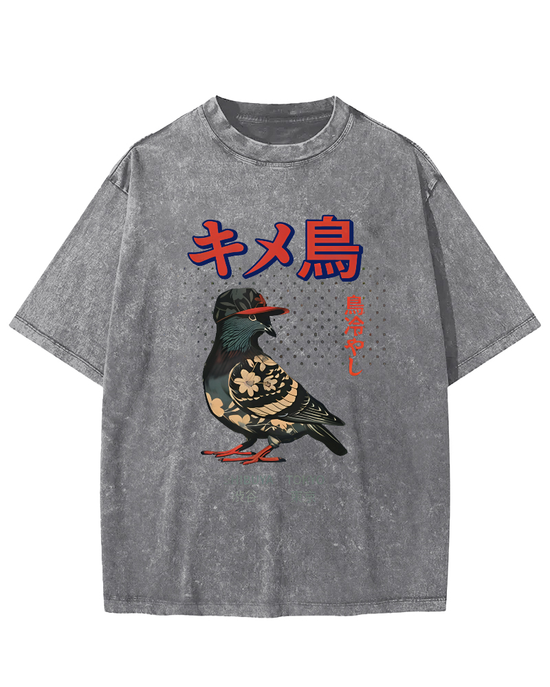 Tokyo Pigeon Vintage Washed T-shirt-Zazasy