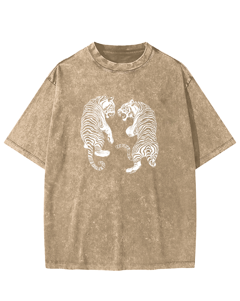 Two Tiger Patterns Vintage Distressed T-shirt
