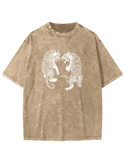 Two Tiger Patterns Vintage Distressed T-shirt