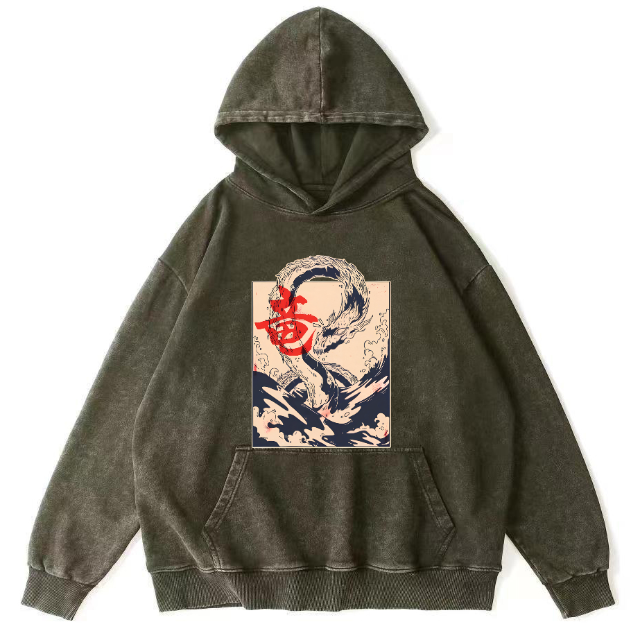 Kobe Water Dragon Japanese Style Vintage Distressed Hoodie-Zazasy