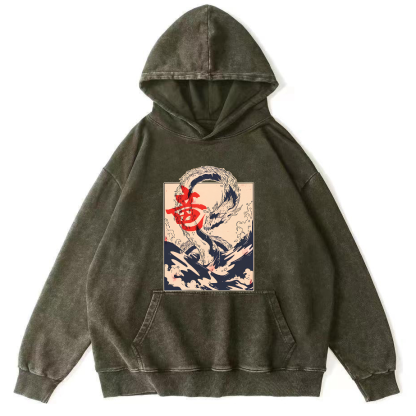 Kobe Water Dragon Japanese Style Vintage Distressed Hoodie-Zazasy