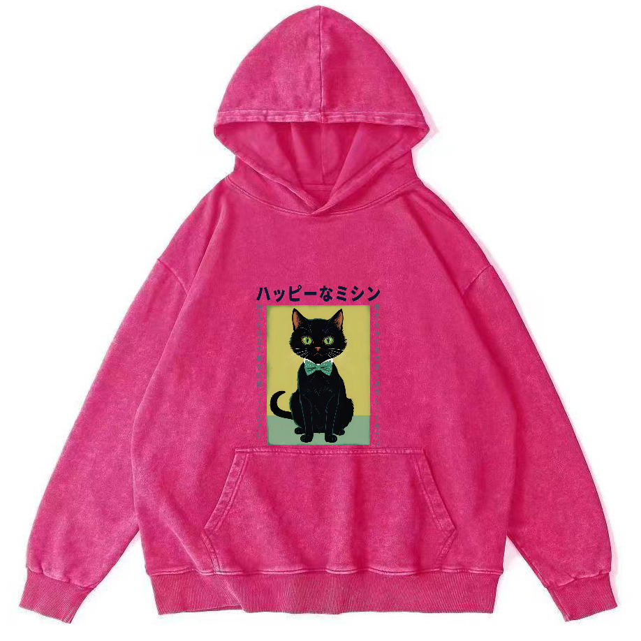 Kitten Pattern Japanese Washed Hoodie-Zazasy