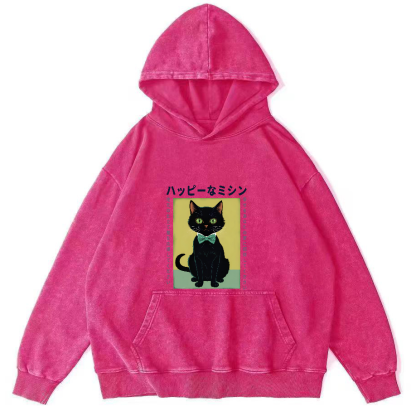 Kitten Pattern Japanese Washed Hoodie-Zazasy