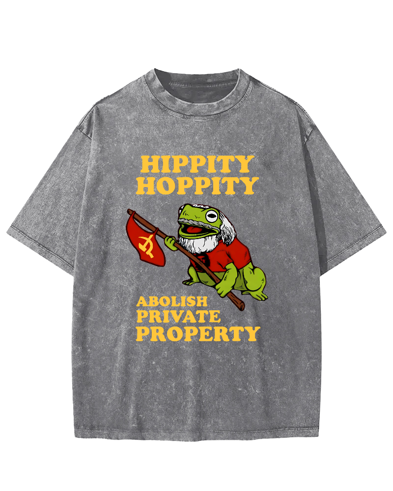 Hippity Hoppity Abolish Private Property  Vintage Washed T-shirt-Zazasy