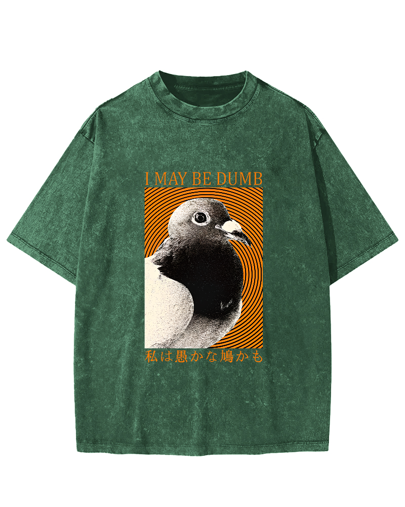 I May Be Dumb Pigeon Washed T-Shirt-Zazasy