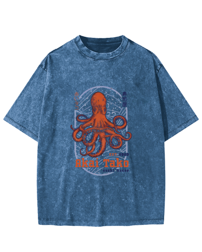 Retro Octopus Japanese Style Vintage Distressed T-shirt-Zazasy