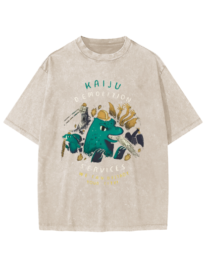 Cartoon Dinosaur Leisure Vintage Washed T-shirt-Zazasy