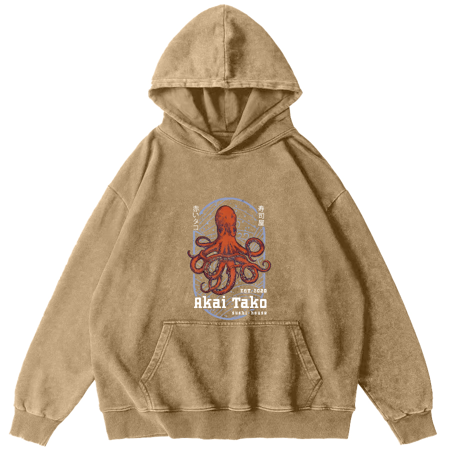 Retro Octopus Pattern Japanese Vintage Distressed Hoodie-Zazasy