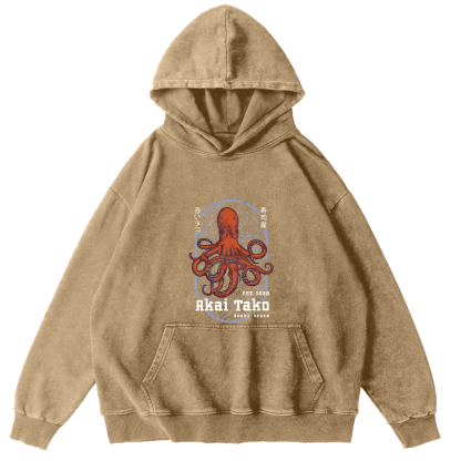 Retro Octopus Pattern Japanese Vintage Distressed Hoodie-Zazasy