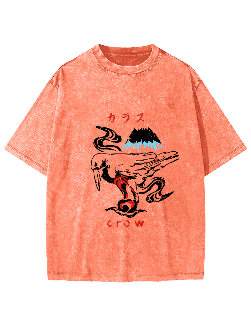 Retro Crow Pattern Vintage Distressed T-shirt-Zazasy