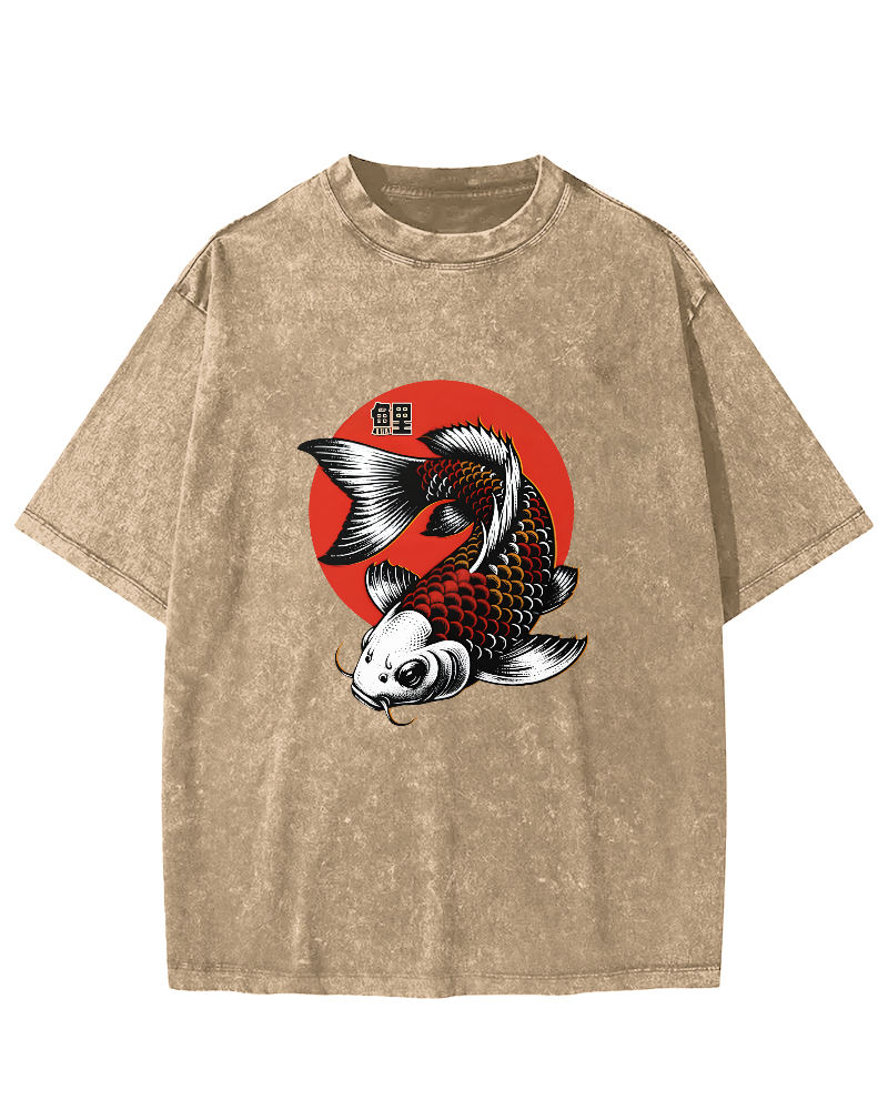 Japanese koi pattern Vintage Distressed T-shirt-Zazasy