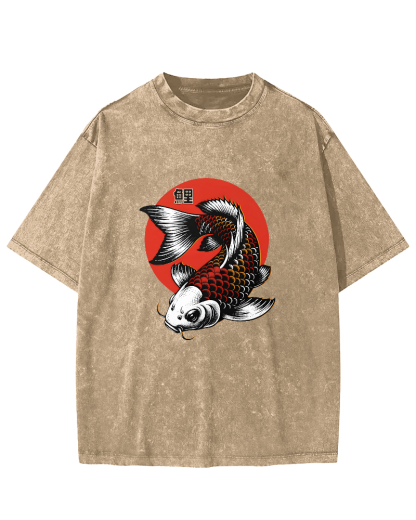 Japanese koi pattern Vintage Distressed T-shirt-Zazasy