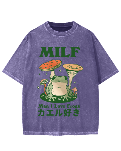 Funny MILF Froggy Vintage Washed T-shirt