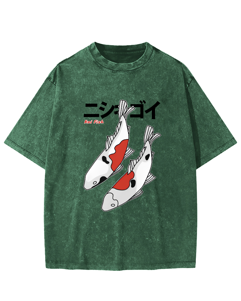 Koi Painting Japanese Style Vintage Distressed T-shirt-Zazasy