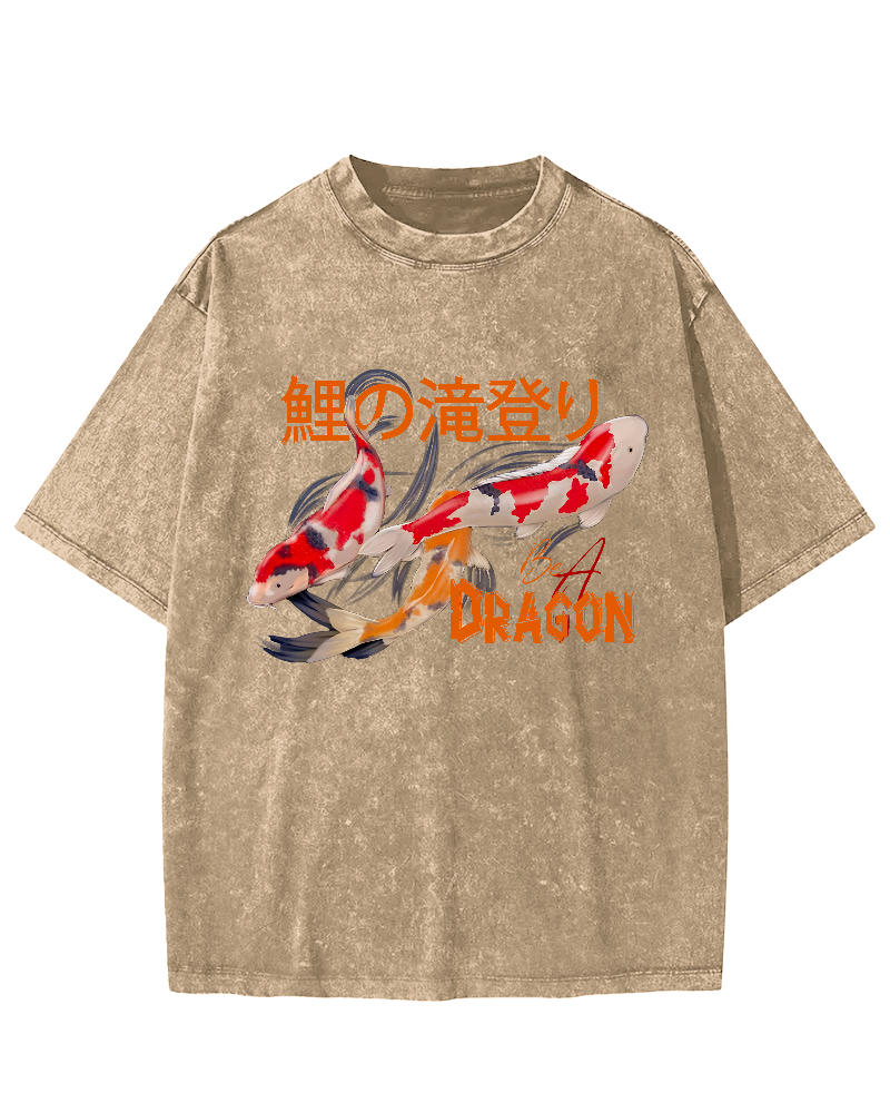 Japanese Koi Fish Vintage Washed T-shirt-Zazasy