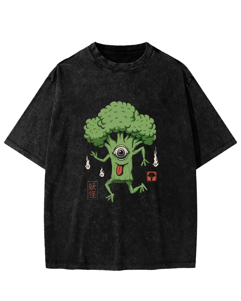 Abstract Cartoon Cauliflower Pattern Japanese Style Vintage Distressed T-shirt-Zazasy