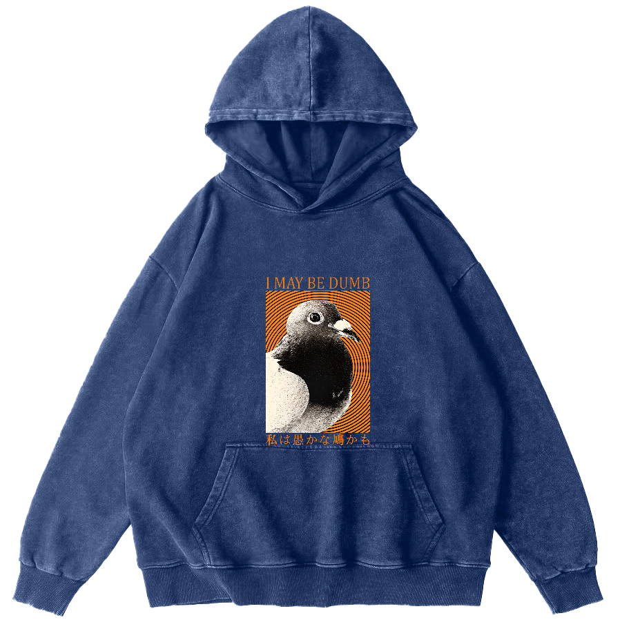 I May Be Dumb Pigeon Washed Hoodie-Zazasy