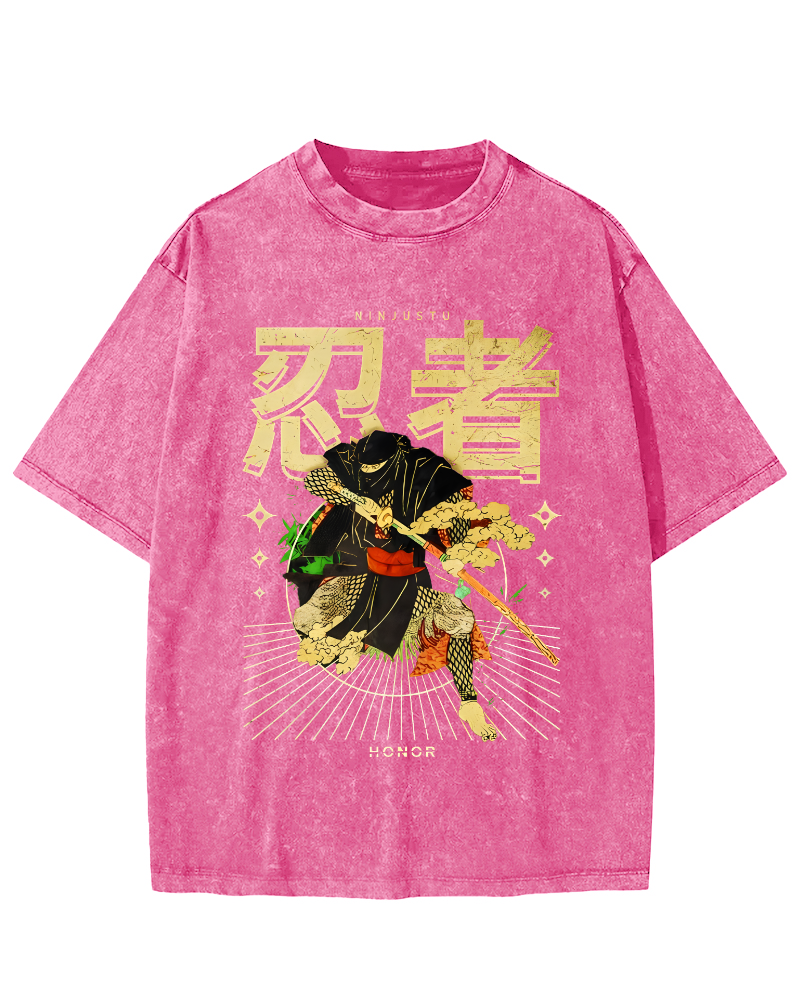 Japanese Ninja Vintage Distressed T-shirt-Zazasy