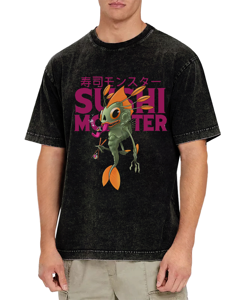Monster Sushi Vintage Washed T-shirt-Zazasy
