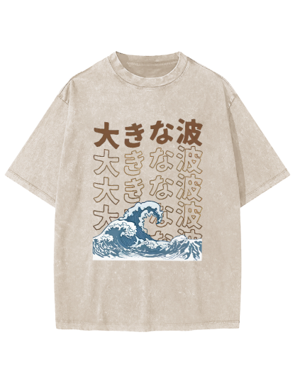 Sea Waves in Japan Vintage Washed T-shirt-Zazasy