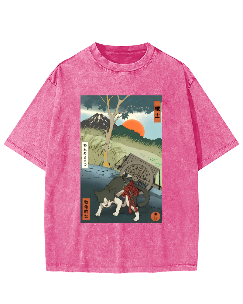 The Spirit of Japanese Warriors Vintage Washed T-shirt-Zazasy