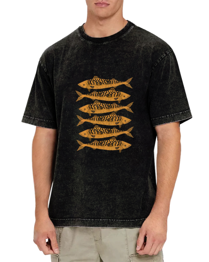 Retro Sea Fish Pattern Vintage Distressed T-shirt-Zazasy