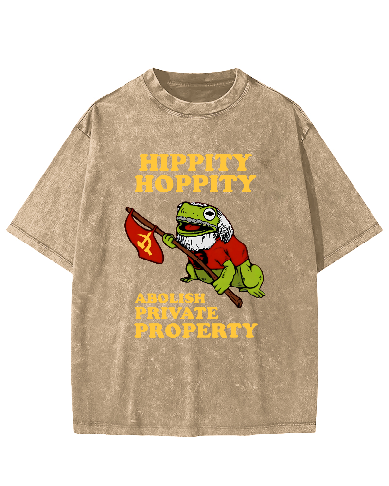 Hippity Hoppity Abolish Private Property  Vintage Washed T-shirt-Zazasy