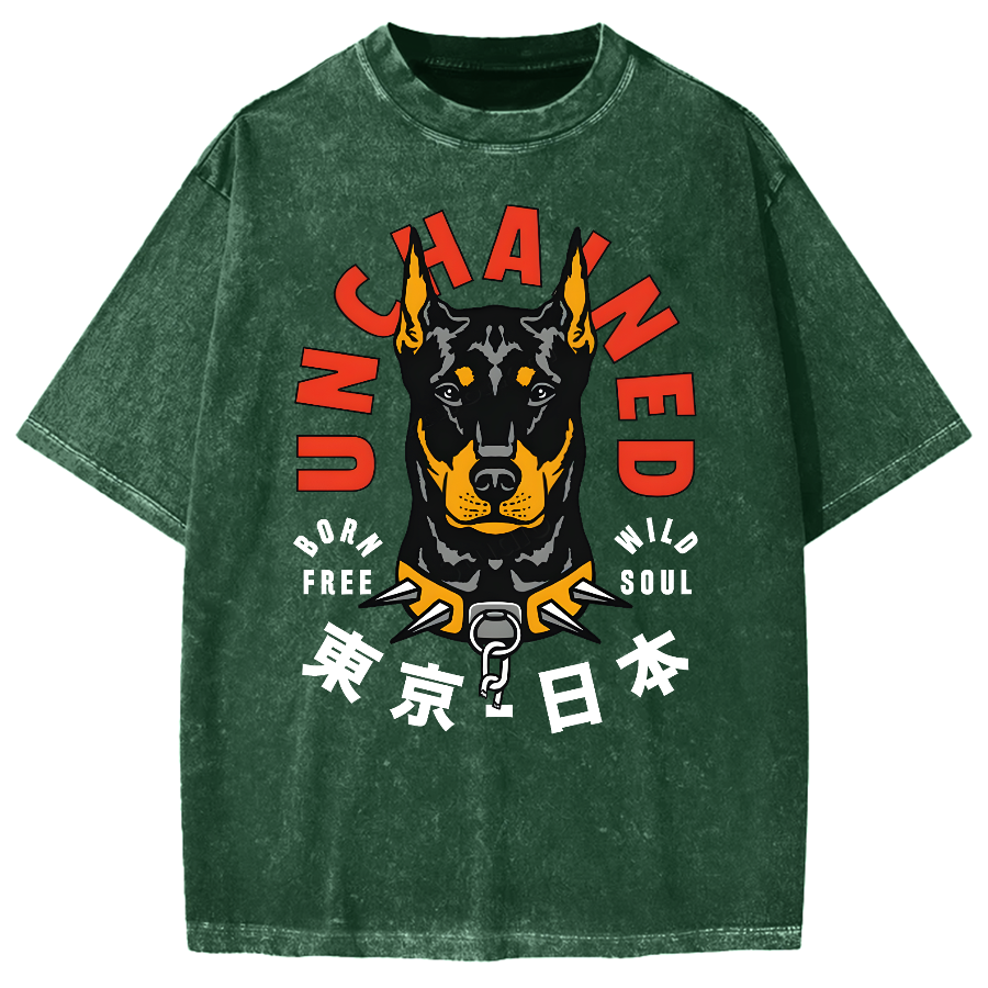 Doberman Pinscher Dog with Unchained Vintage Washed T-shirt