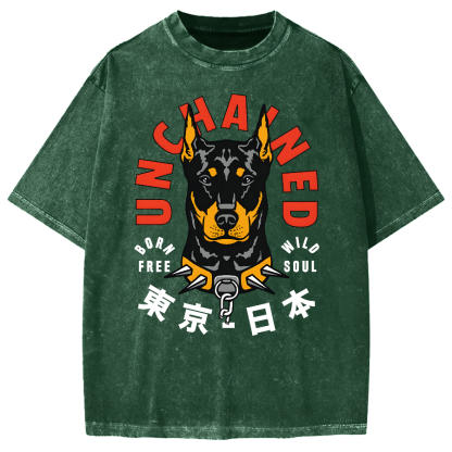 Doberman Pinscher Dog with Unchained Vintage Washed T-shirt