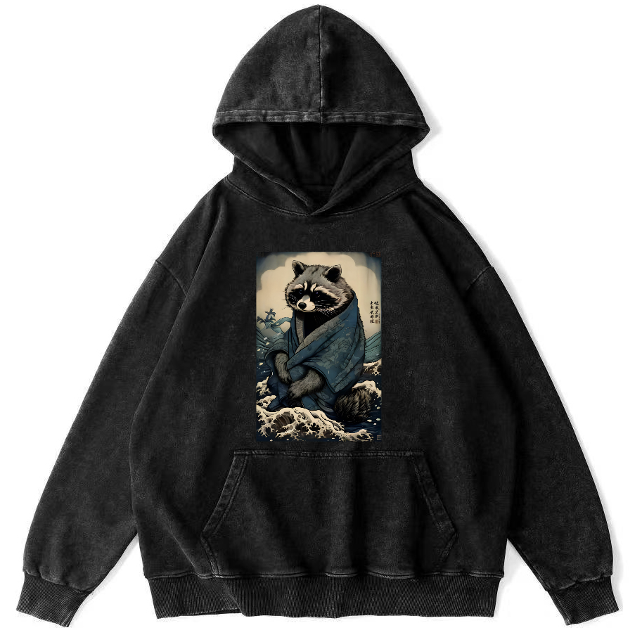 Panda Spirit That Loves Bamboo, Japanese Style Vintage Washed Hoodie-Zazasy