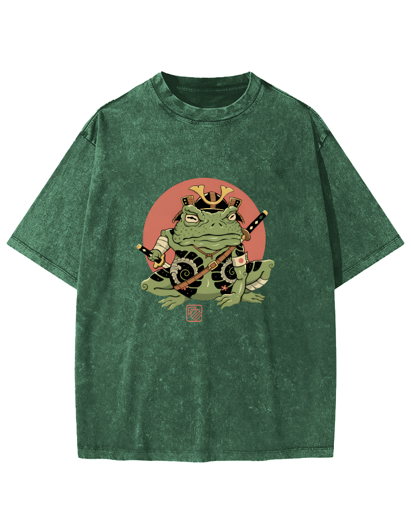 Japanese Funny Frog Pattern Vintage Distressed T-shirt-Zazasy