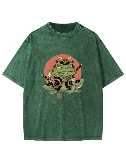 Japanese Funny Frog Pattern Vintage Distressed T-shirt-Zazasy
