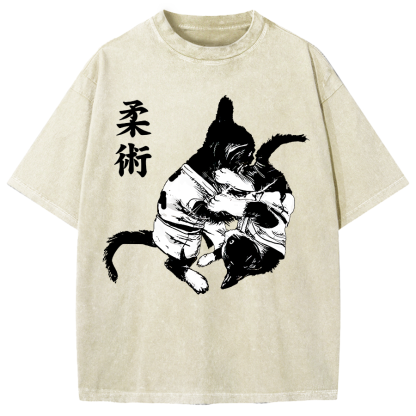 Jujutsu Cat Fight Kawaii Vintage Washed T-shirt
