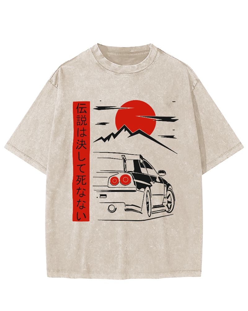 Japanese Style Scenery Vintage Washed T-shirt-Zazasy