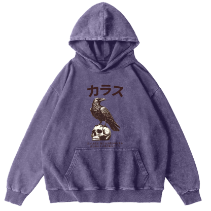 Crow Pattern Japanese Style Vintage Distressed Hoodie-Zazasy