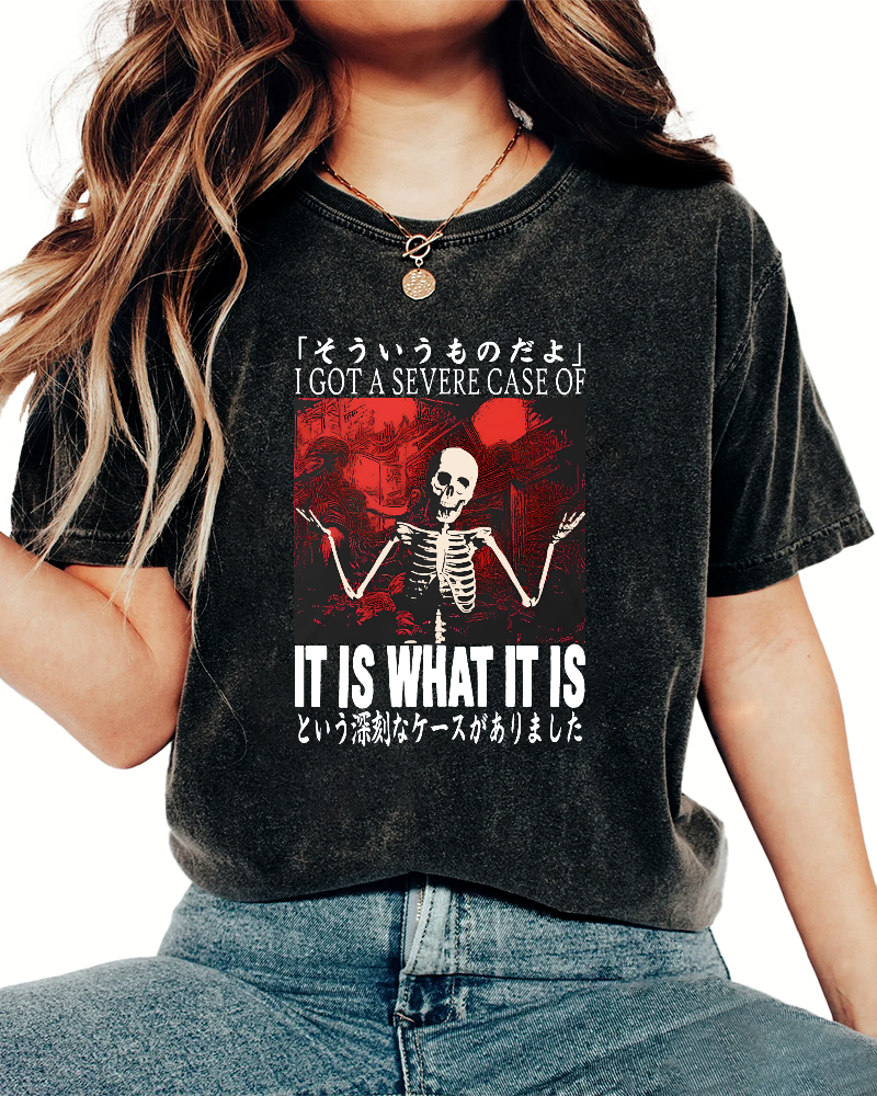 Japanese Style Skull Pattern Vintage Distressed T-shirt-Zazasy